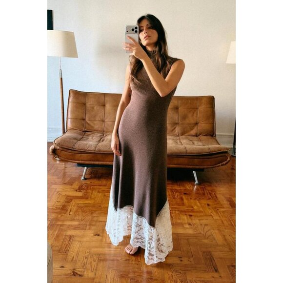 ZARA LONG COMBINATION LACE DRESS - Picture 3 of 7